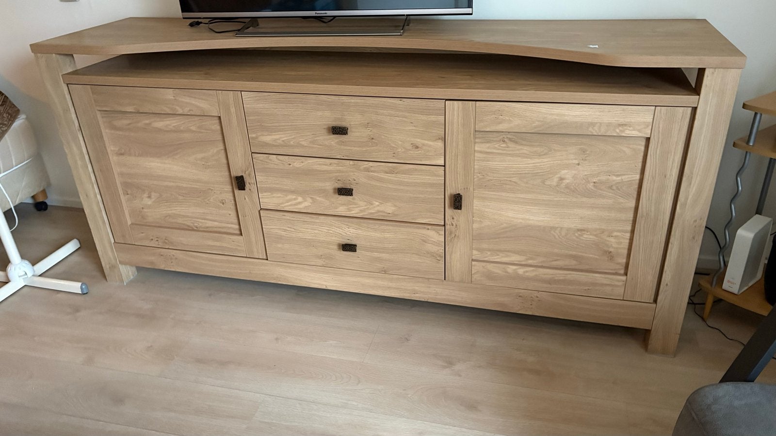 Complete Eikenhouten Woonkamerset - Tafel, Dressoir, Vitrine, Ophalen, Gebruikt, Eikenhout, 50 tot 100 cm