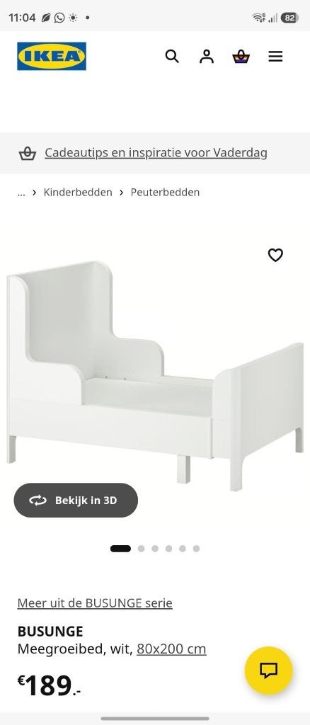 IKEA BUSUNGE meegroeibed wit 80x200, Ophalen, Gebruikt, 70 tot 85 cm, Lattenbodem