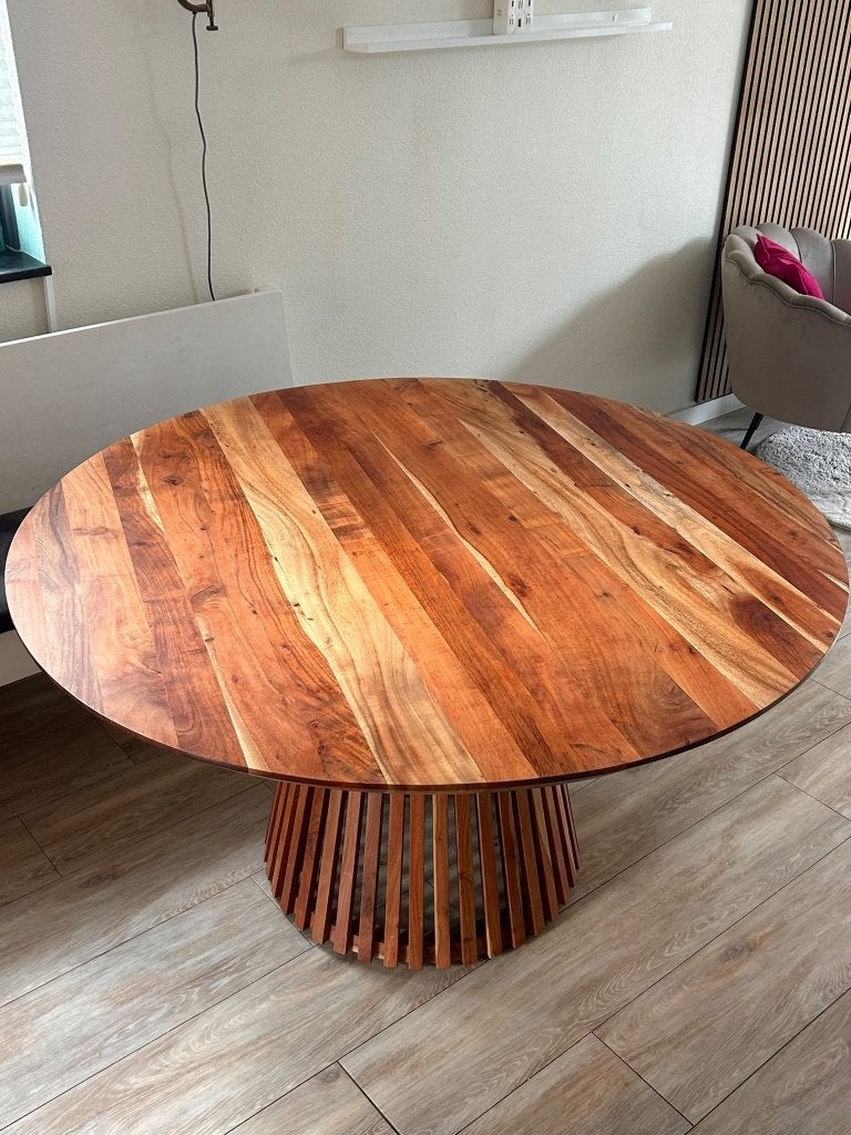 Stijlvolle ronde eetkamertafel Nous Living Sansa, Ophalen, Modern, Scandinavisch, Japandi., Gebruikt, Rond