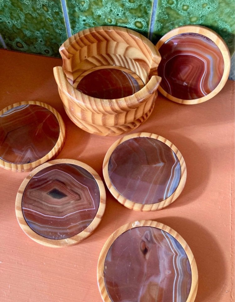 Onderzetters natuursteen, Huis en Inrichting, Woonaccessoires | Dienbladen, Ophalen of Verzenden, Zo goed als nieuw, Hout