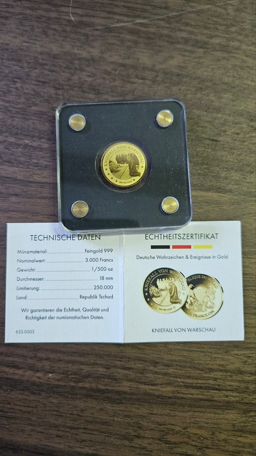 1/500  999 goud, Postzegels en Munten, Edelmetalen en Baren, Ophalen of Verzenden