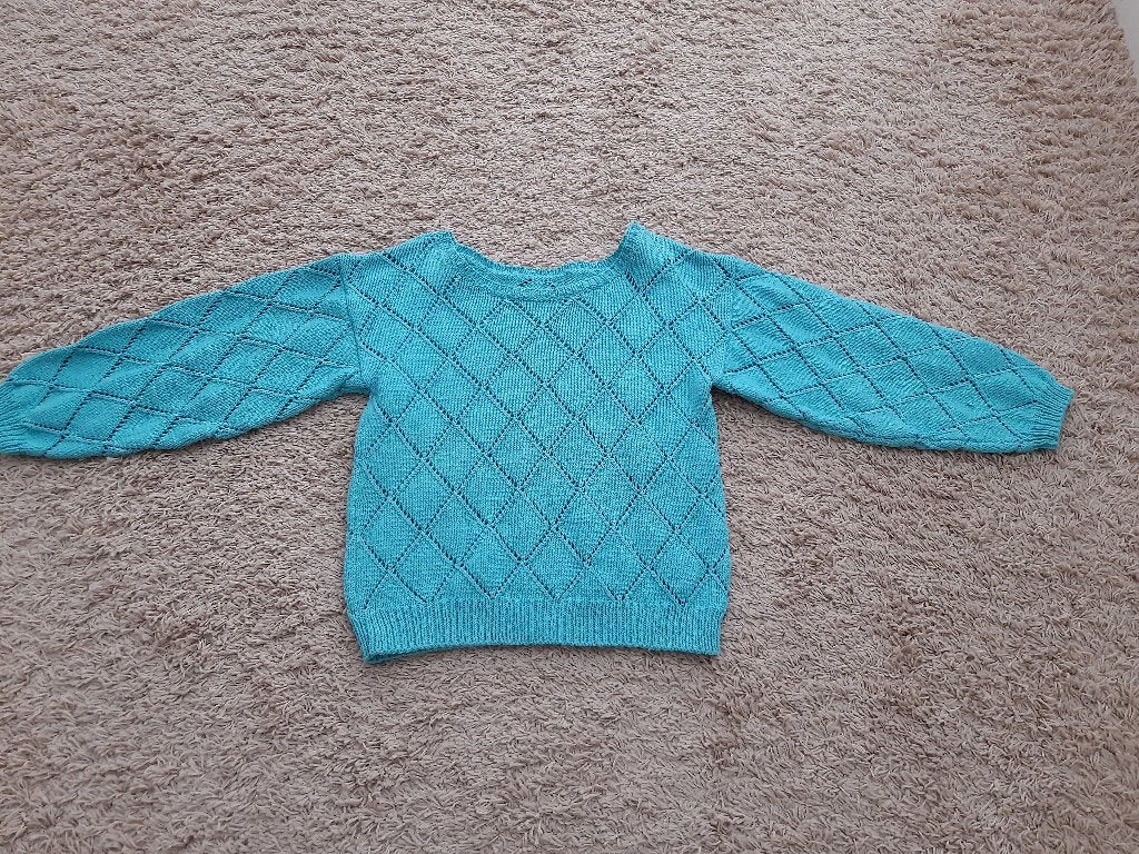 Blauwe/turquoise gebreide trui, maat M?, Ophalen of Verzenden, Gedragen, Maat 38/40 (M), Blauw