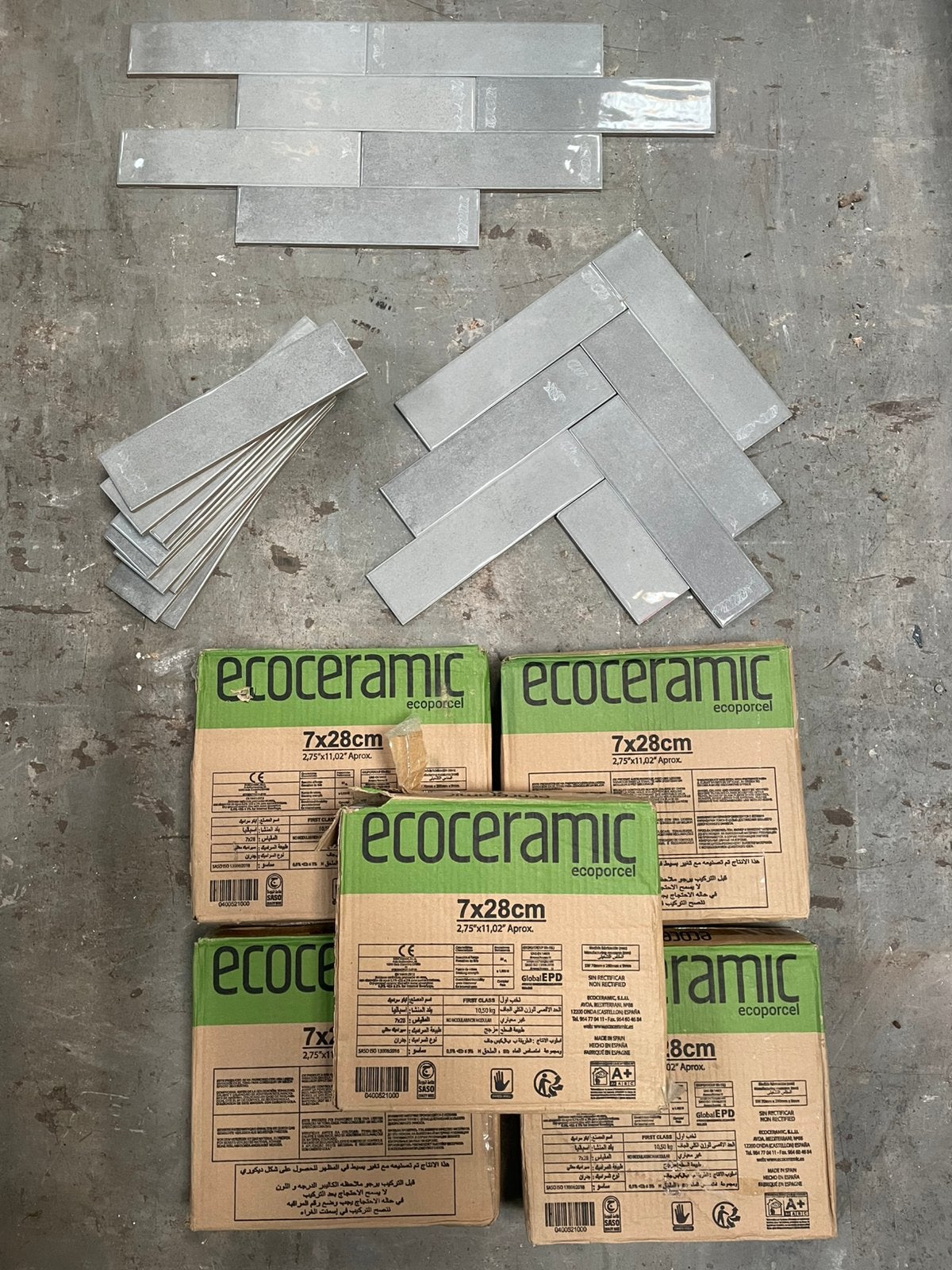 Langwerpige Tegels 3,5m2 Ecoceramic Wandtegels 7x28cm Grigio, Doe-het-zelf en Verbouw, Tegels, Nieuw, Wandtegels, Keramiek, 20 tot 40 cm