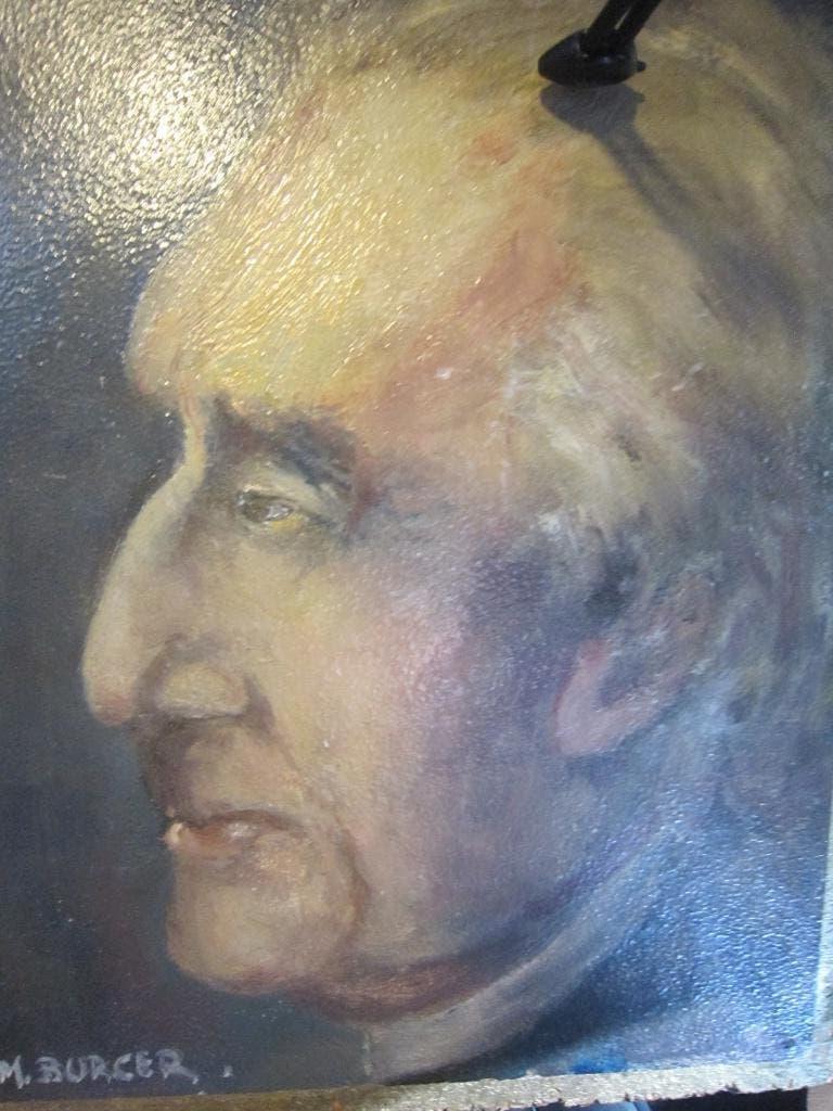 Port schilderij M.BURGER, COMPONIST/Dirigent ? oliev/paneel, Ophalen of Verzenden