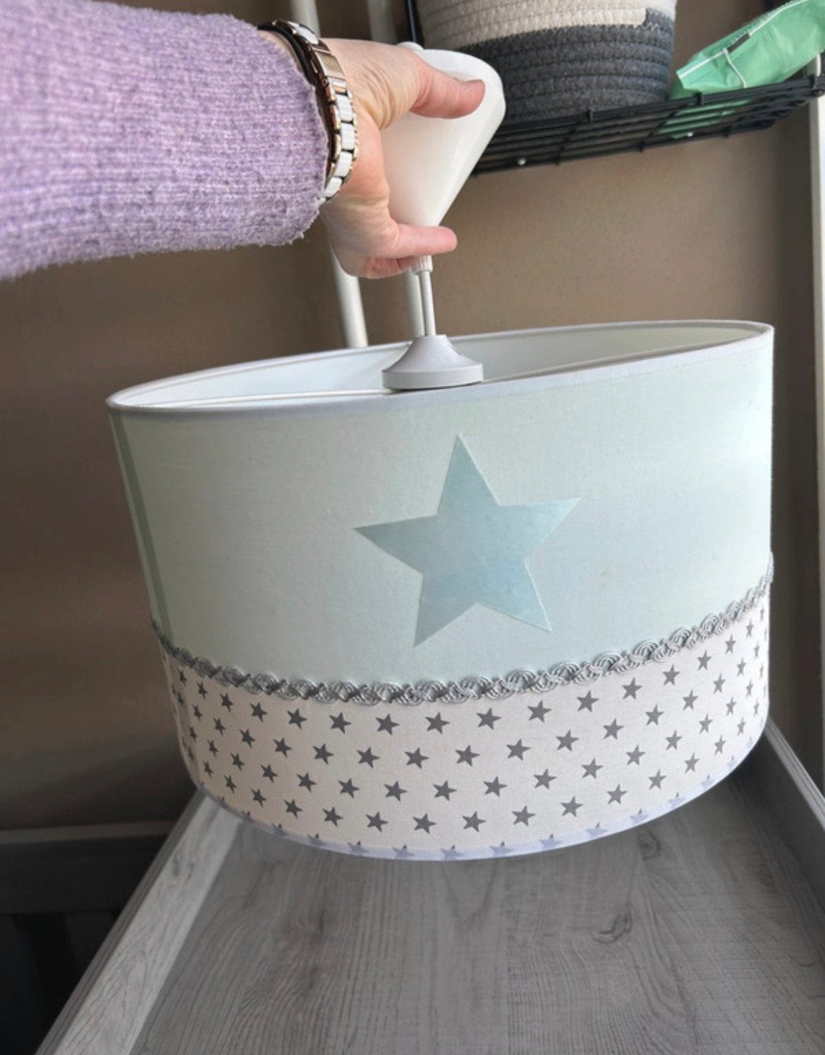 Kinderkamer hanglamp mintgroen met sterren – Ø 35 cm, Ophalen, Gebruikt, Lamp