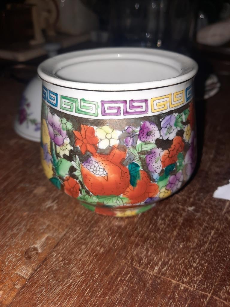 Antieke Chinese porseleinen suikerpot met bloemdecor, Ophalen of Verzenden