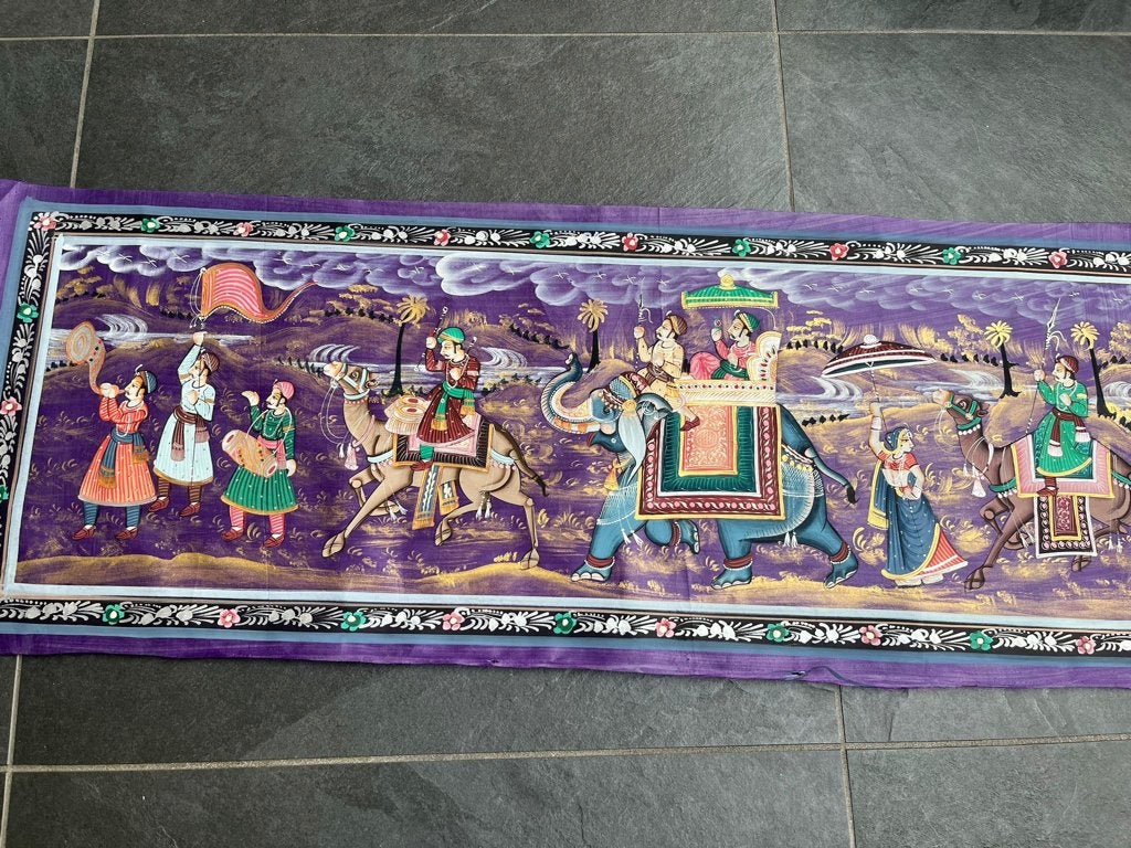 India handbeschilderd doek schilderij Indiase handwerk 100cm, Huis en Inrichting, Woonaccessoires | Schilderijen, Tekeningen en Foto's