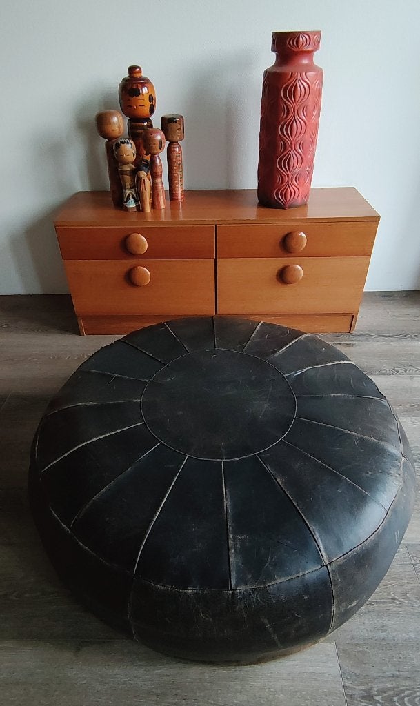 Vintage XXL Poef, Ophalen, Gebruikt, 100 tot 125 cm, Leer