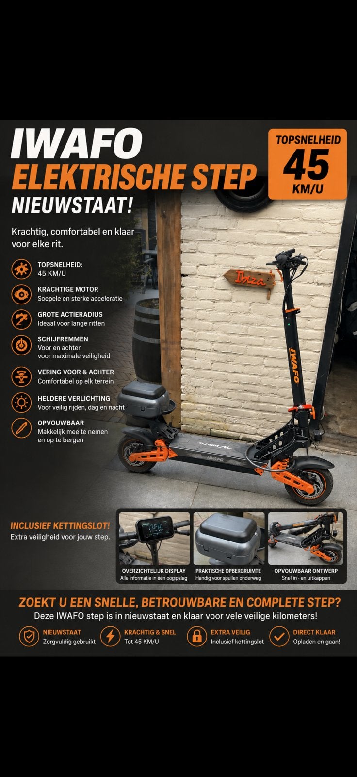 IWAFO Elektrische Step 45 km/u - Nieuwstaat!, Ophalen, Nieuw, Elektrische step (E-scooter)