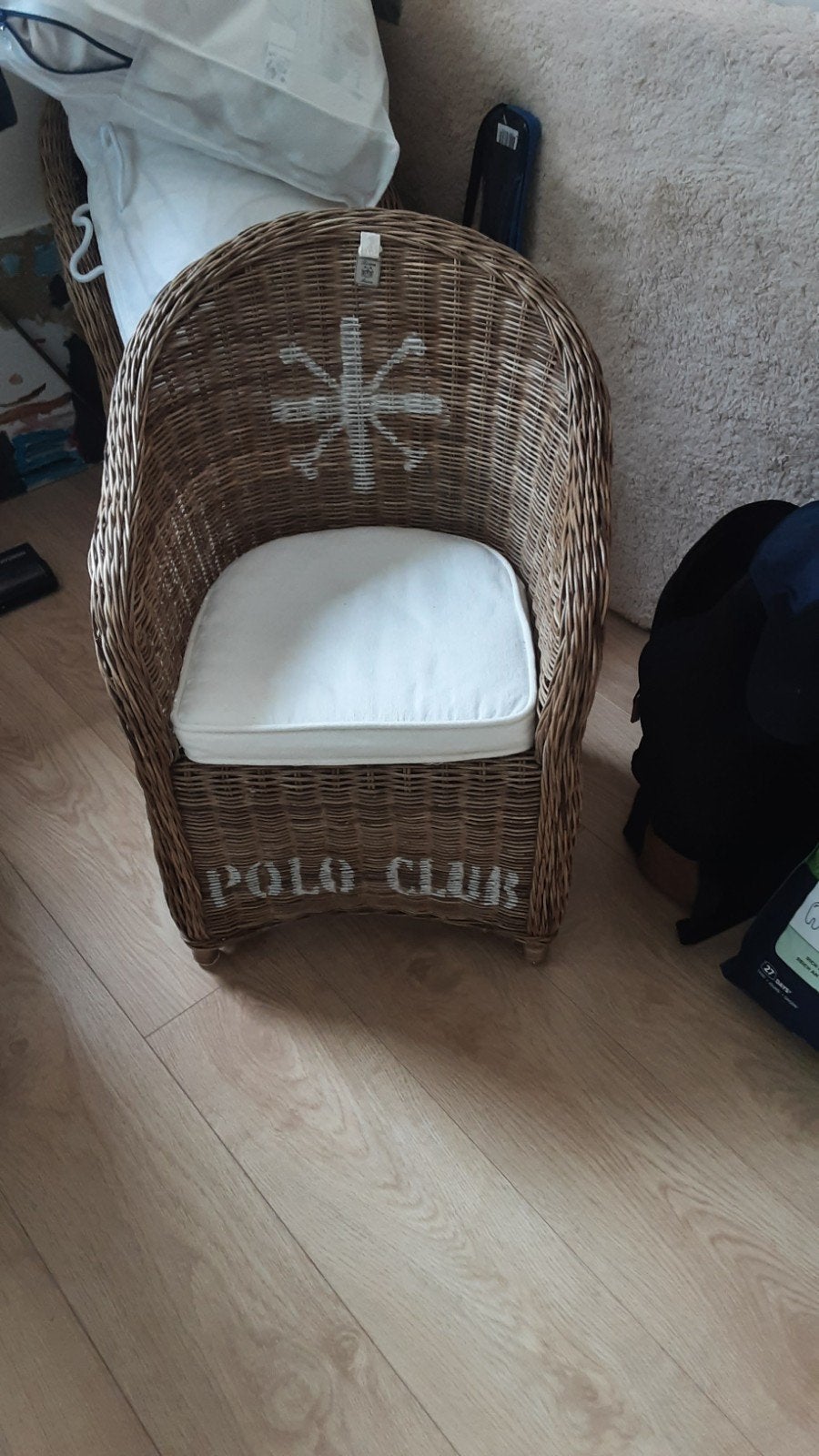 Rotan stoel 'Polo Club' met kussen van rivièra Maison, Ophalen, Gebruikt, Bruin, Riet of Rotan