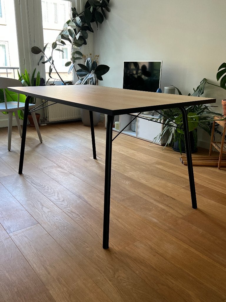 Tenzo Flow Eettafel – 140x80 cm – Eiken & Zwart Metaal, Gebruikt, 100 tot 150 cm, 50 tot 100 cm, Modern