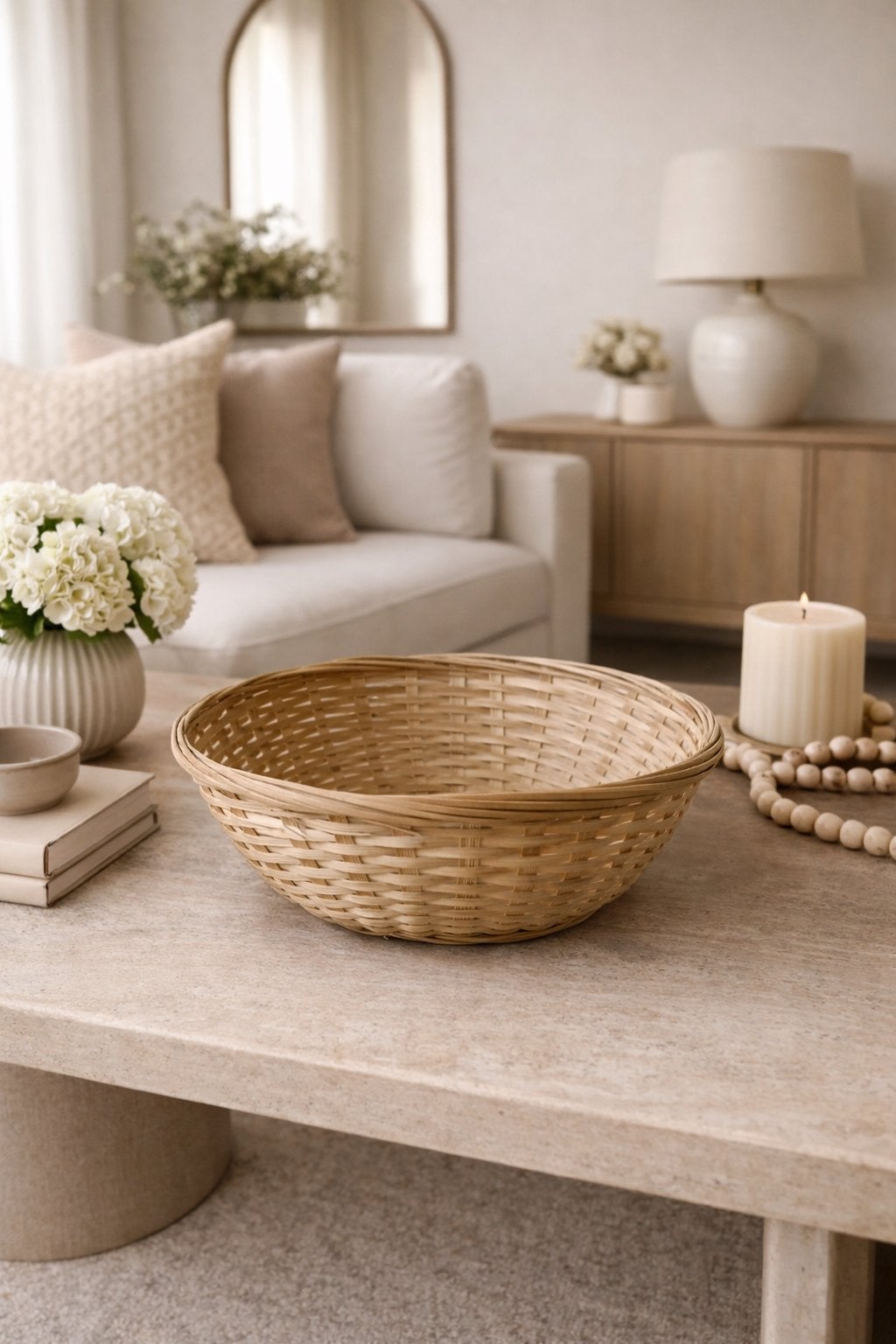 Rieten schaal - Decoratieve mand voor huis en tuin (NIEUW), Gevlochten, Schaal, Rond, Nieuw
