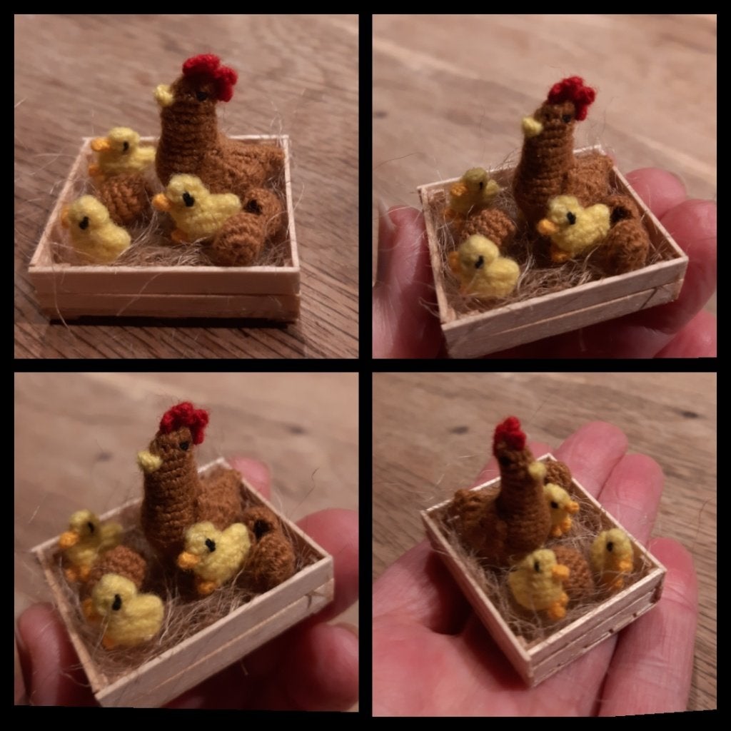 Micro gehaakt setje kip met kuikens en eieren, Ophalen, Nieuw, Decoratie