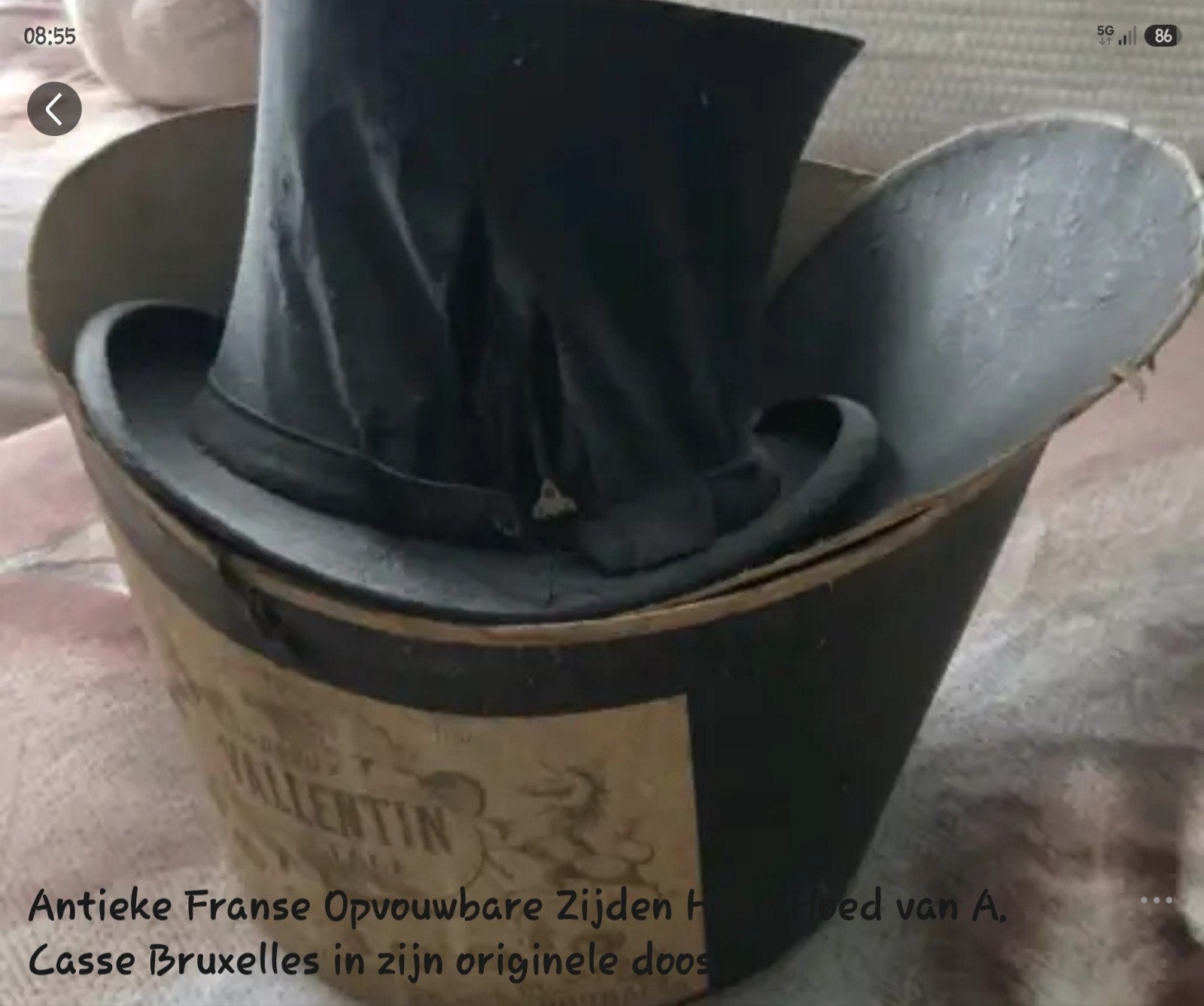 prachtige Shabby Chic Franse hoge hoed A. Casse Bruxelles, Antiek en Kunst, Ophalen of Verzenden