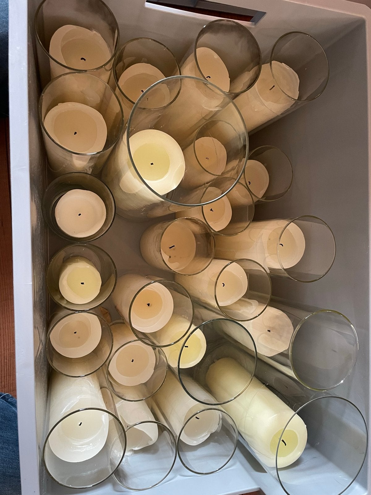 Set van 23 glazen windlichten met kaarsen, Ophalen, Windlicht, Wit, Glas
