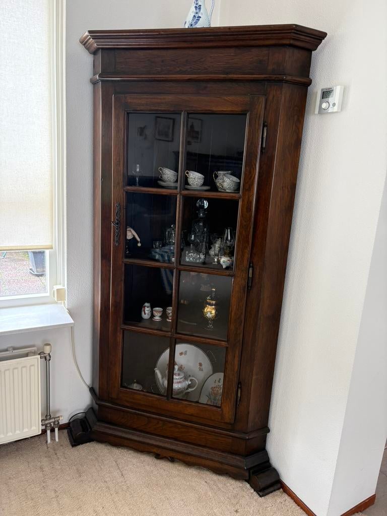 Klassieke vitrinekast / hoekkast met glas, Ophalen, Gebruikt, 50 tot 100 cm, Glas