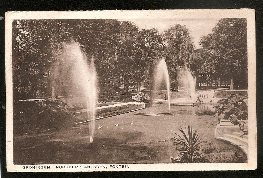Groningen, Noorderplantsoen, Fontein, Ophalen of Verzenden, 1920 tot 1940, Gelopen, Groningen