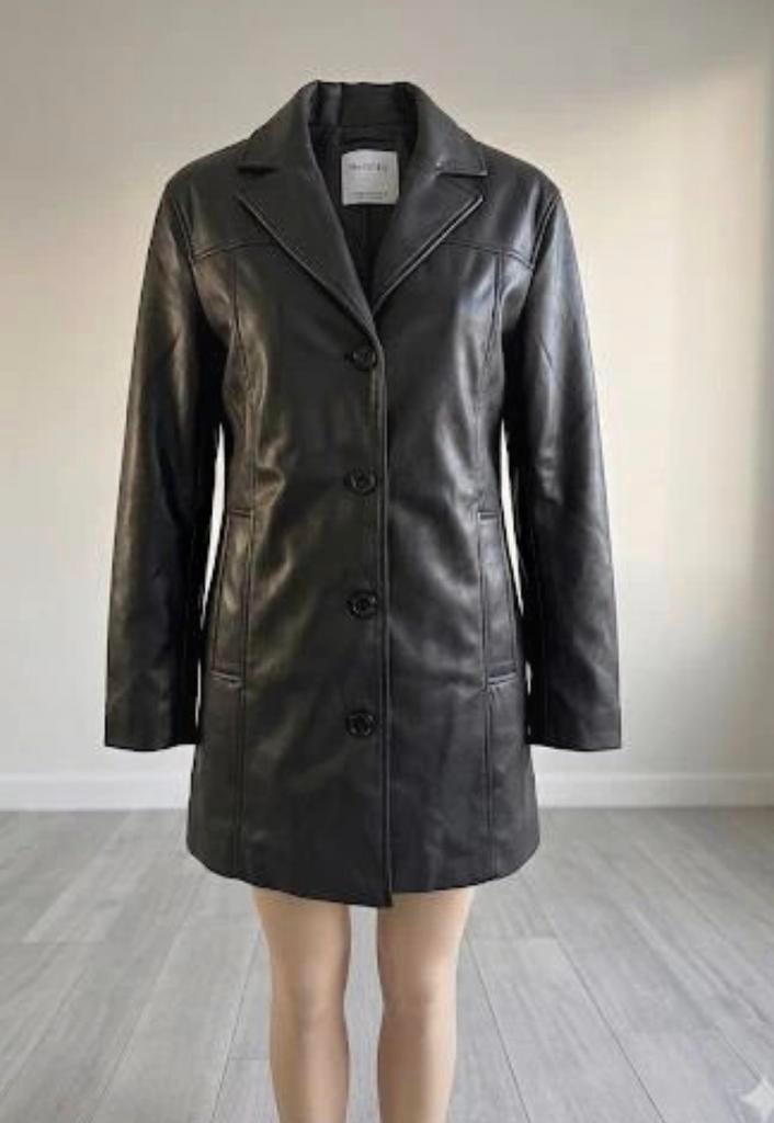 Bershka Zwart Imitatie Leer Blazer - Nieuw, Maat XS, Kleding | Dames, Ophalen of Verzenden, Nieuw, Maat 36 (S), Zwart