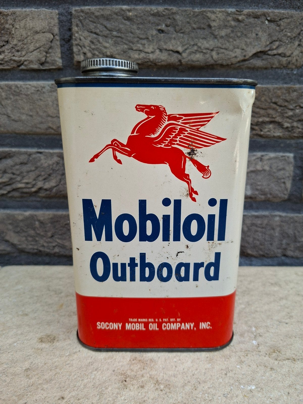 Mobiloil outboard olieblik 1 US quart, Verzamelen, Ophalen of Verzenden, Zo goed als nieuw, Overige