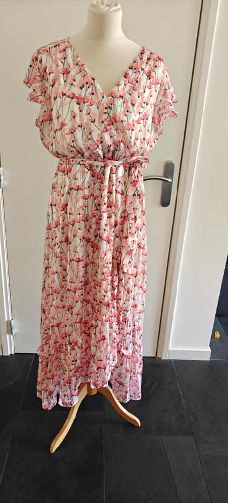Smashed Lemon Maxi-jurk met Klaprozenprint – maat 44, Kleding | Dames, Jurken, Zo goed als nieuw, Wit, Onder de knie, Ophalen of Verzenden