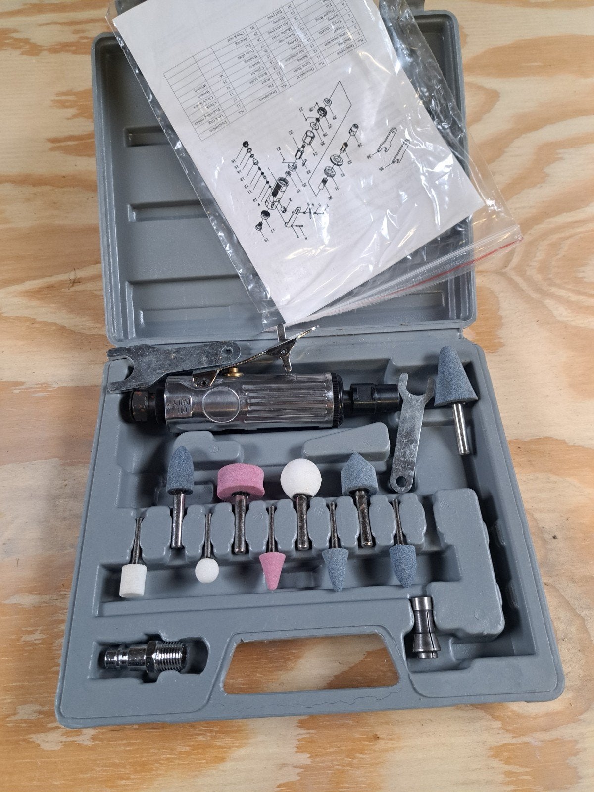 Pneumatische slijpmachine set met accessoires, Ophalen of Verzenden, Gebruikt