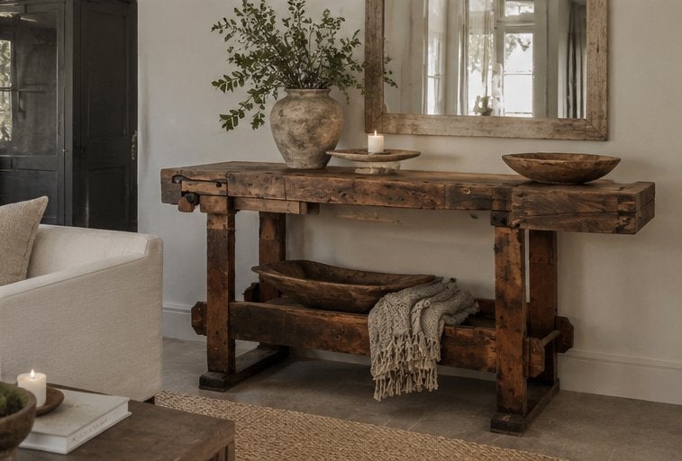 Oude robuuste werkbank /sidetable / haltafel, Huis en Inrichting, Ophalen, Gebruikt, Landelijk, industrieel, 200 cm of meer
