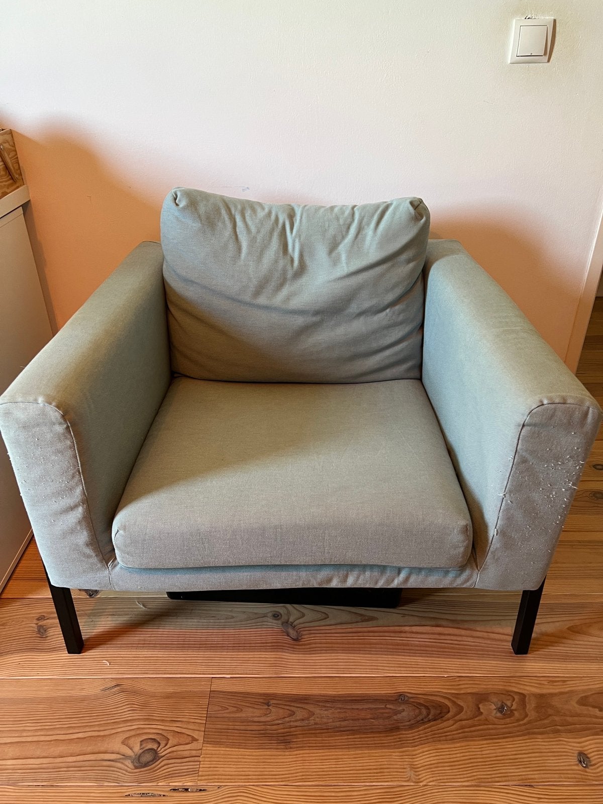 Ikea Koarp fauteuil, blauw. Bieden, Huis en Inrichting, Fauteuils, Ophalen, Gebruikt, 75 tot 100 cm, 50 tot 75 cm