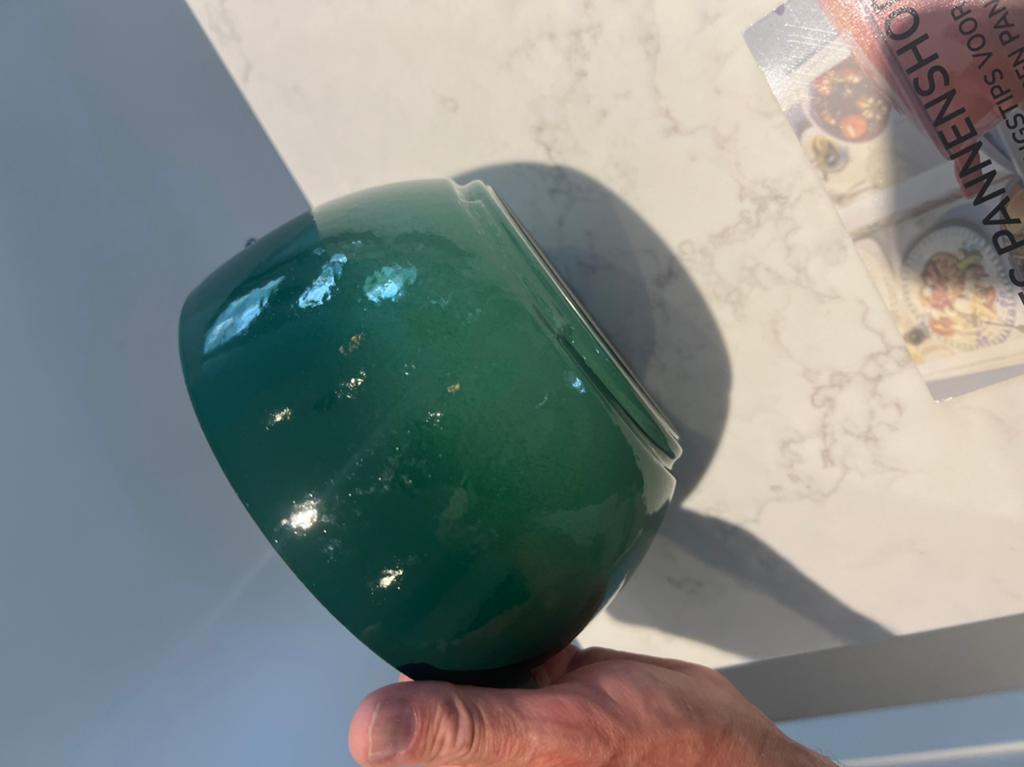gietijzeren Nomar (Staub) pan gevlamd groen 18 cm, Gietijzer, Ophalen of Verzenden, Zo goed als nieuw, Staub