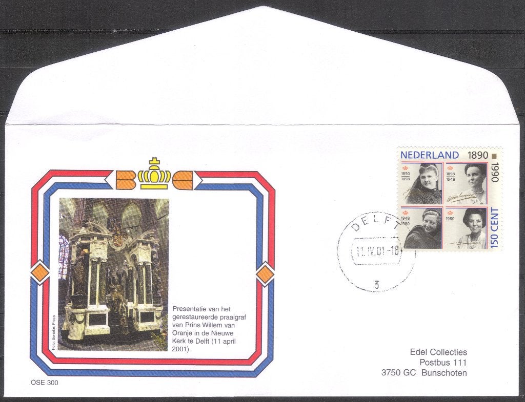 OSE300 - praalgraf Willem van Oranje Nieuwe Kerk Delft 2001, Postzegels en Munten, Brieven en Enveloppen | Nederland, Verzenden