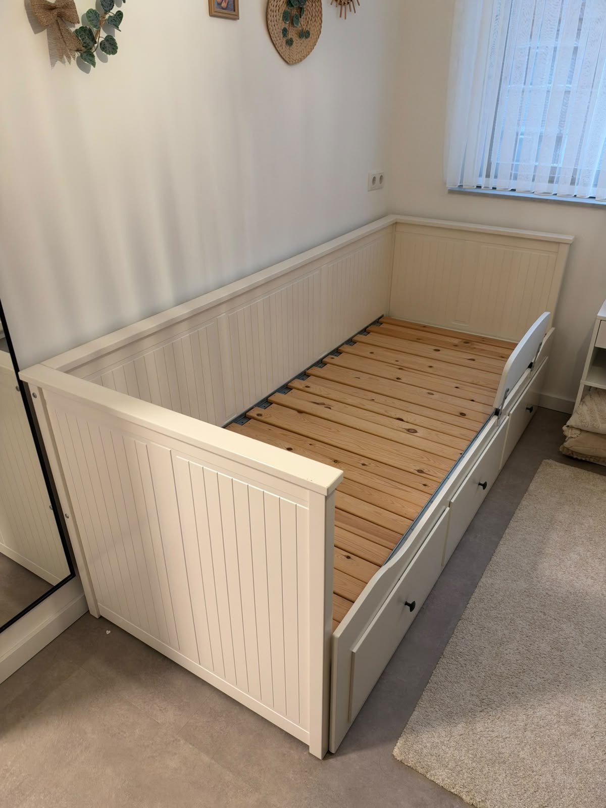 Ikea Hemnes bedbank met 3 lades - Wit, Ophalen, Gebruikt, Eenpersoons, Wit