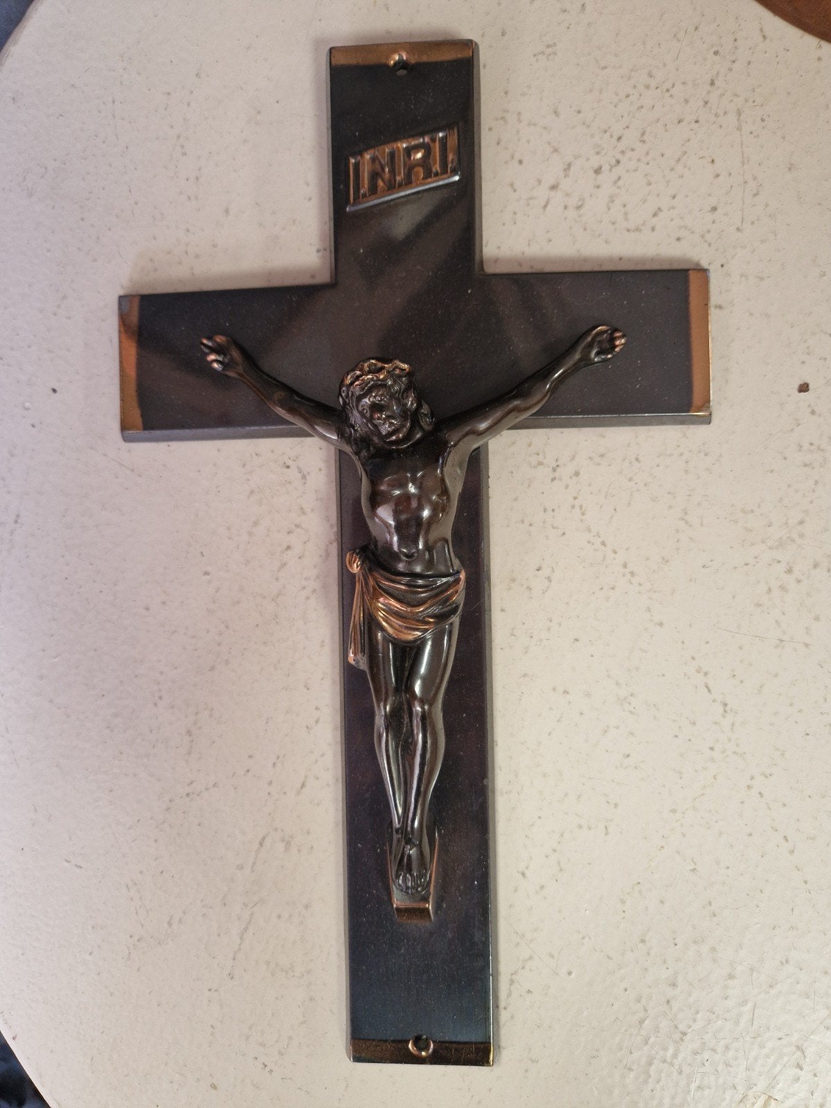 Vintage Kruisbeeld met Christusfiguur - IJzer en Brons, Ophalen of Verzenden