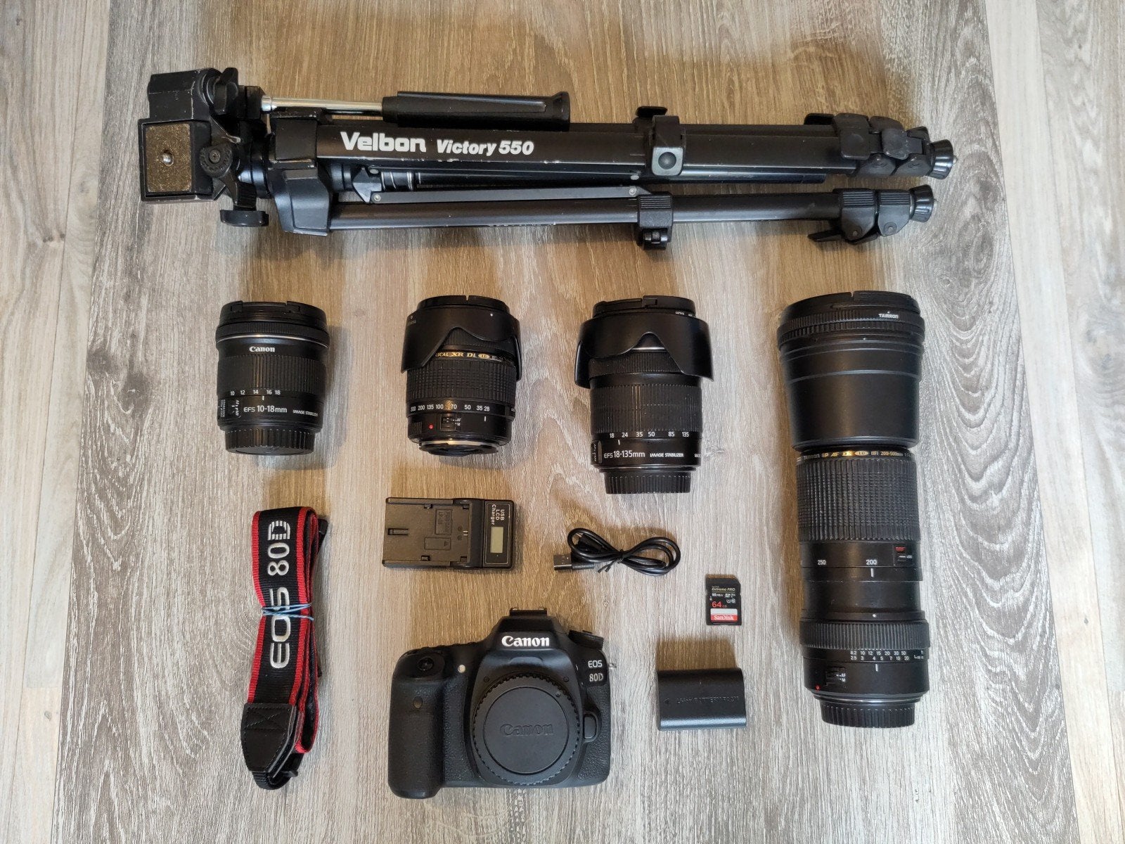 Canon EOS 80D / 4 lenzen 10-500mm / statief / accessoires, Geheugenkaart, Ingebouwde flitser, Spiegelreflex, Canon