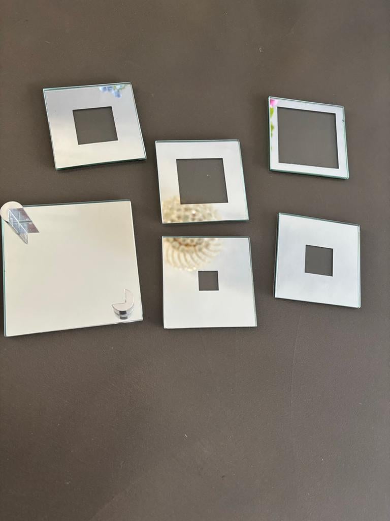 Set van 6 decoratieve spiegeltegels met vierkante uitsnede, Huis en Inrichting, Woonaccessoires | Spiegels, Ophalen, Minder dan 50 cm