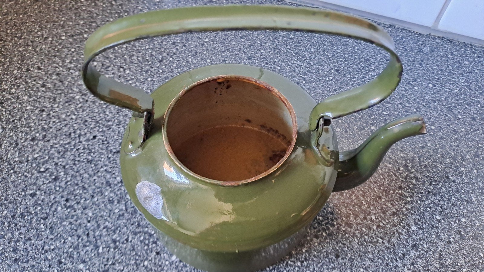 Vintage Groene Emaille Waterketel, Ophalen of Verzenden