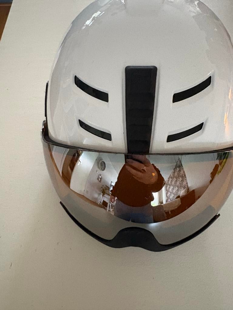 Witte dames skihelm z.g.a.n. met vizier, Ophalen of Verzenden, Zo goed als nieuw, Overige typen
