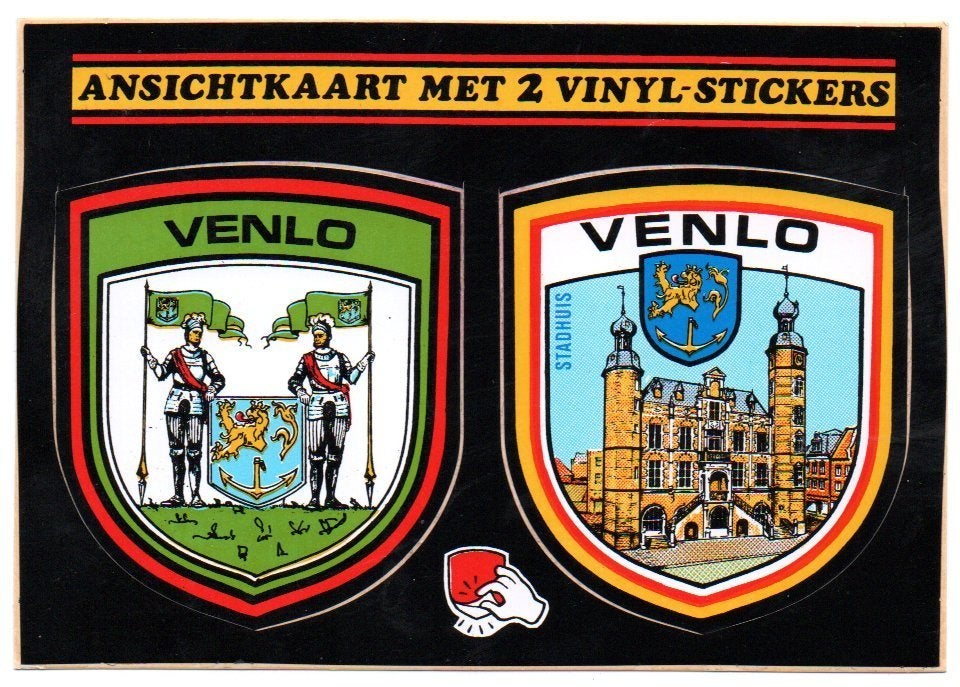 Stickerkaart Venlo met stadswapen en stadhuis, Ophalen of Verzenden, 1980 tot heden, Ongelopen, Limburg