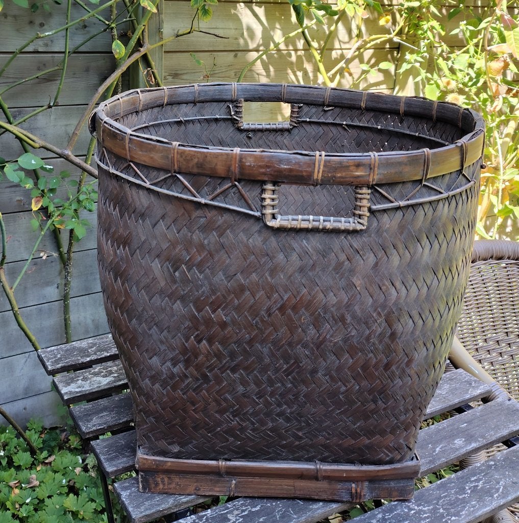 Grote Indonesische mand / bloempot, Overige materialen, Gebruikt, Mand, Rond