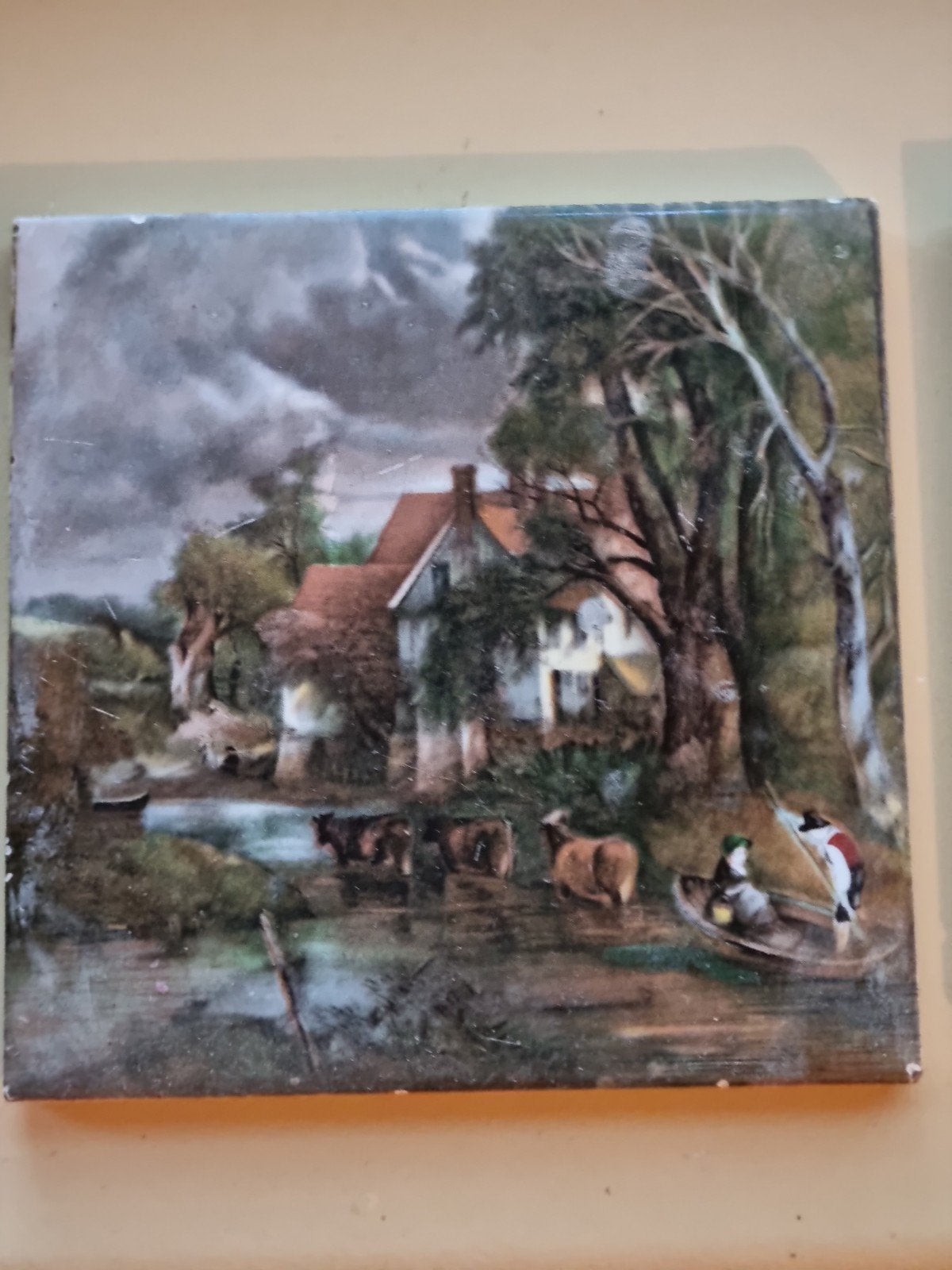 Set van 8 antieke tegels met landschapstaferelen, Ophalen of Verzenden