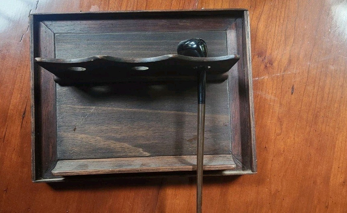 Vintage houten pijpenrek voor 3 pijpen, Ophalen