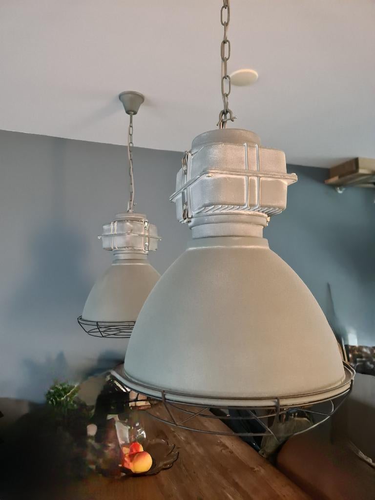 Brilliant Anouk hanglamp met raster betonlook 2 st/drs47,5cm, Ophalen, Zo goed als nieuw, Metaal, Industrieel