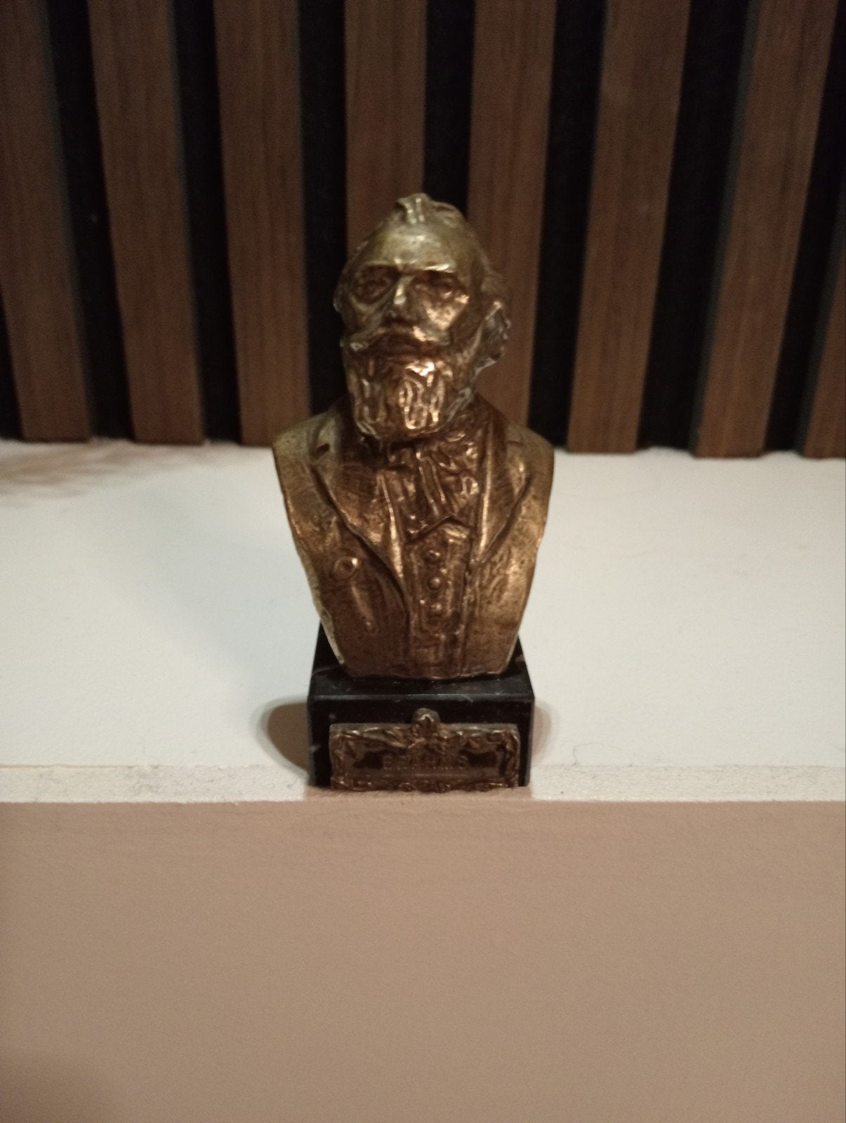 Vintage Brahms Buste - Bronskleurig op Sokkel, Minder dan 20 cm, Buste, Ophalen of Verzenden, Bruin