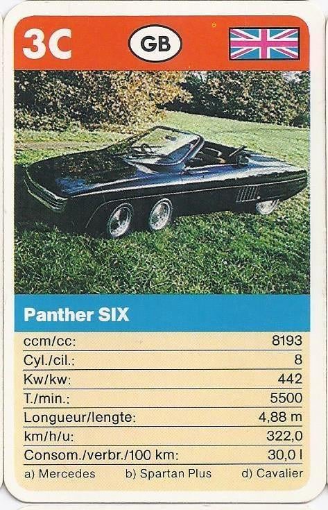 Kw4388 autokaartje panther six ( 3c ), Ophalen of Verzenden, Zo goed als nieuw, Auto's