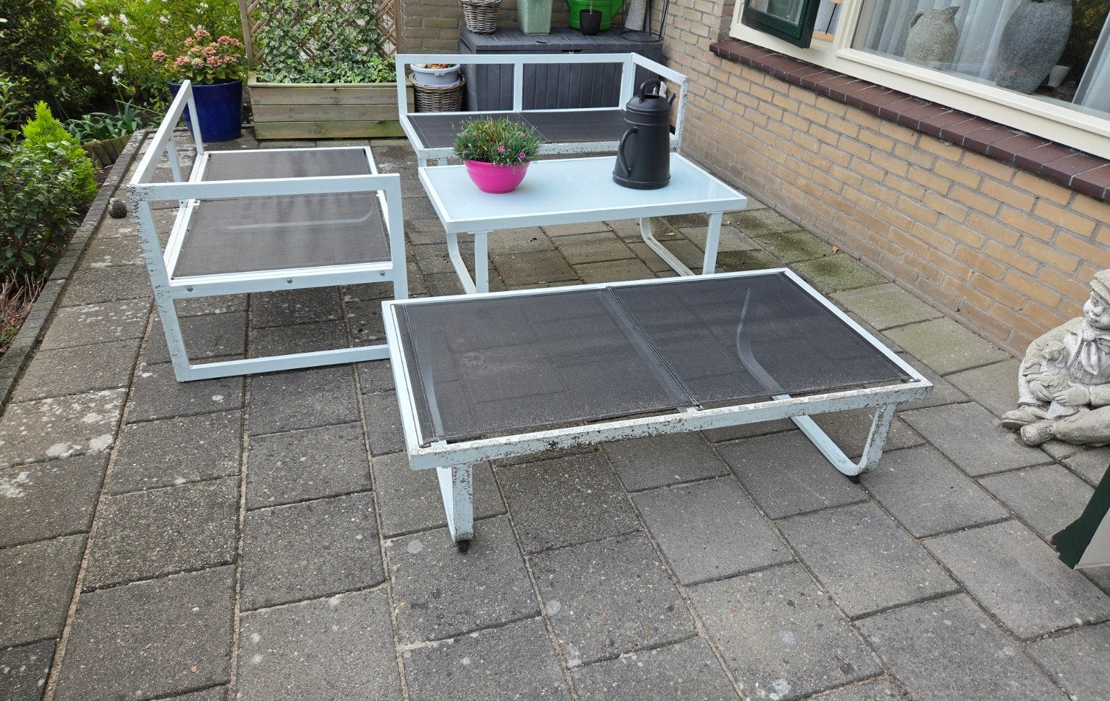 Aluminium witte tuinset incl kussens,  gratis, Ophalen of Verzenden, Gebruikt, Aluminium