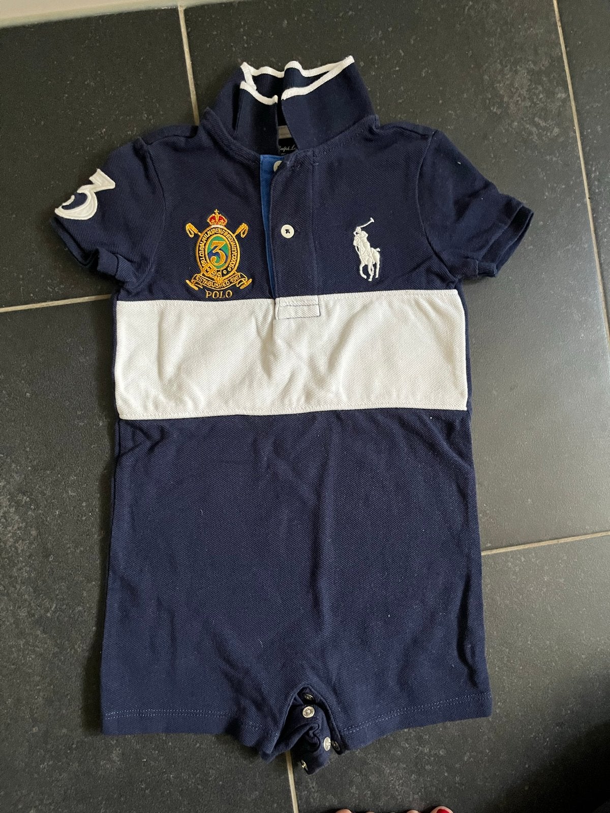 Ralph Lauren onesie - Donkerblauw met wit en logo, Ophalen of Verzenden, Zo goed als nieuw, Jongetje of Meisje
