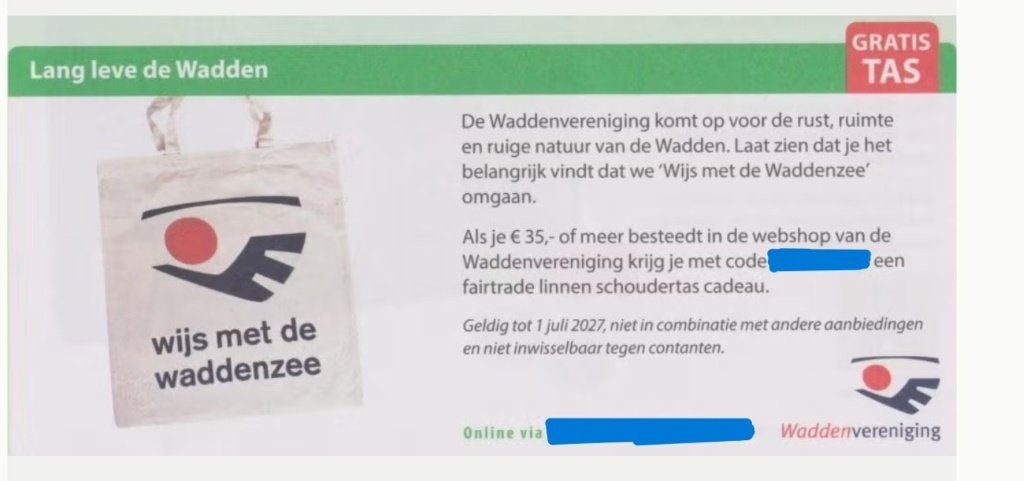 Wijs met de Waddenzee (Gratis tas bij €35,- besteding), Eén persoon, Kortingsbon, Warenhuis- of Winkelbon