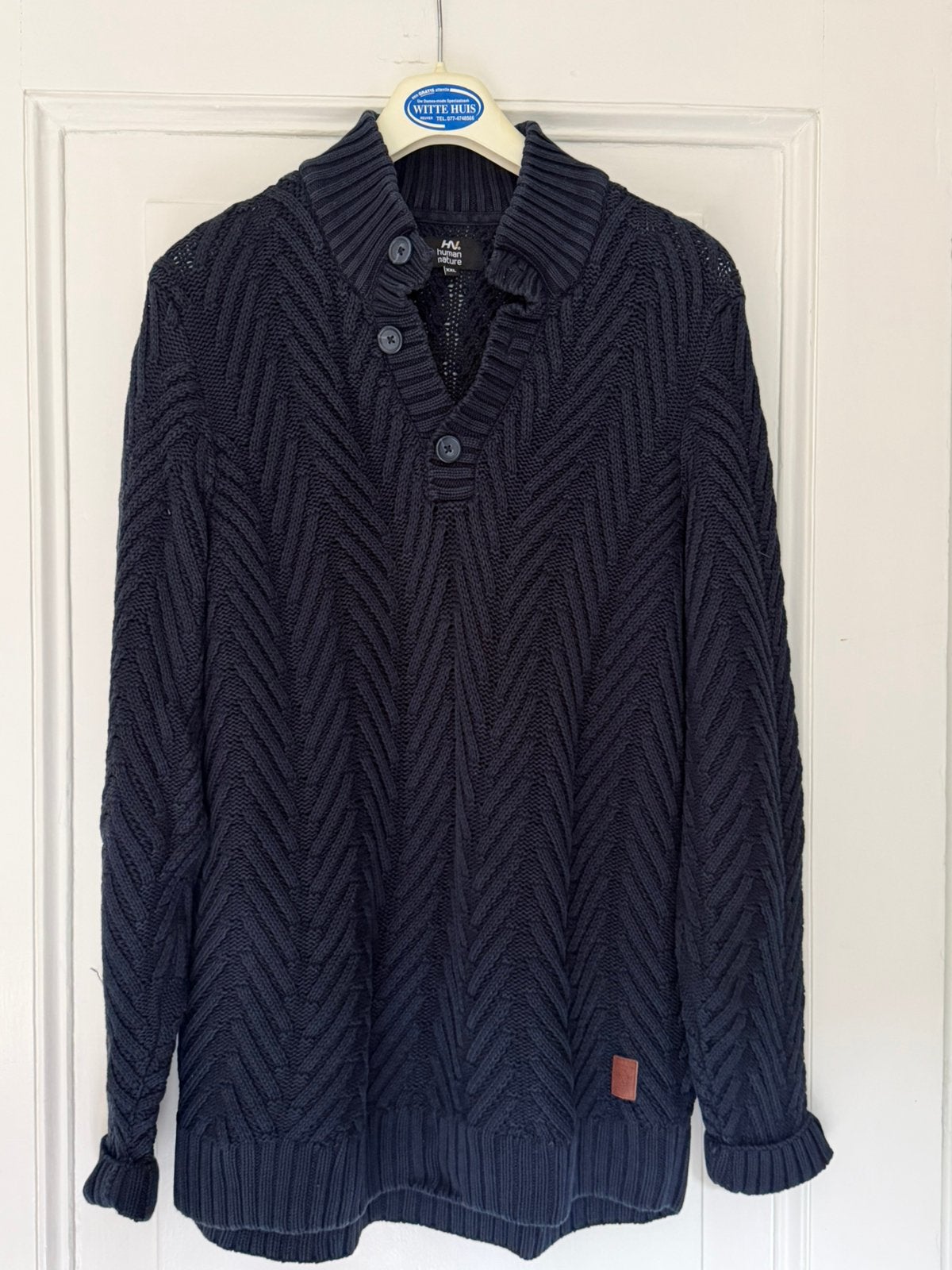Donker blauw kabel trui.  XXL, Kleding | Heren, Ophalen of Verzenden, Gedragen, Blauw, Overige halswijdtes