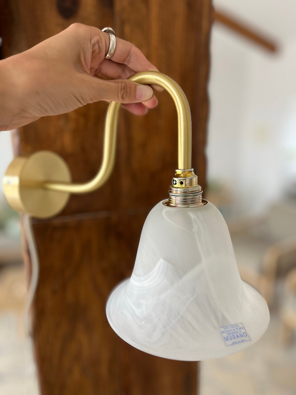Wandlamp met wit Murano glas - Vintage, Overige fittingen, Ophalen of Verzenden, Overige merken, Glas