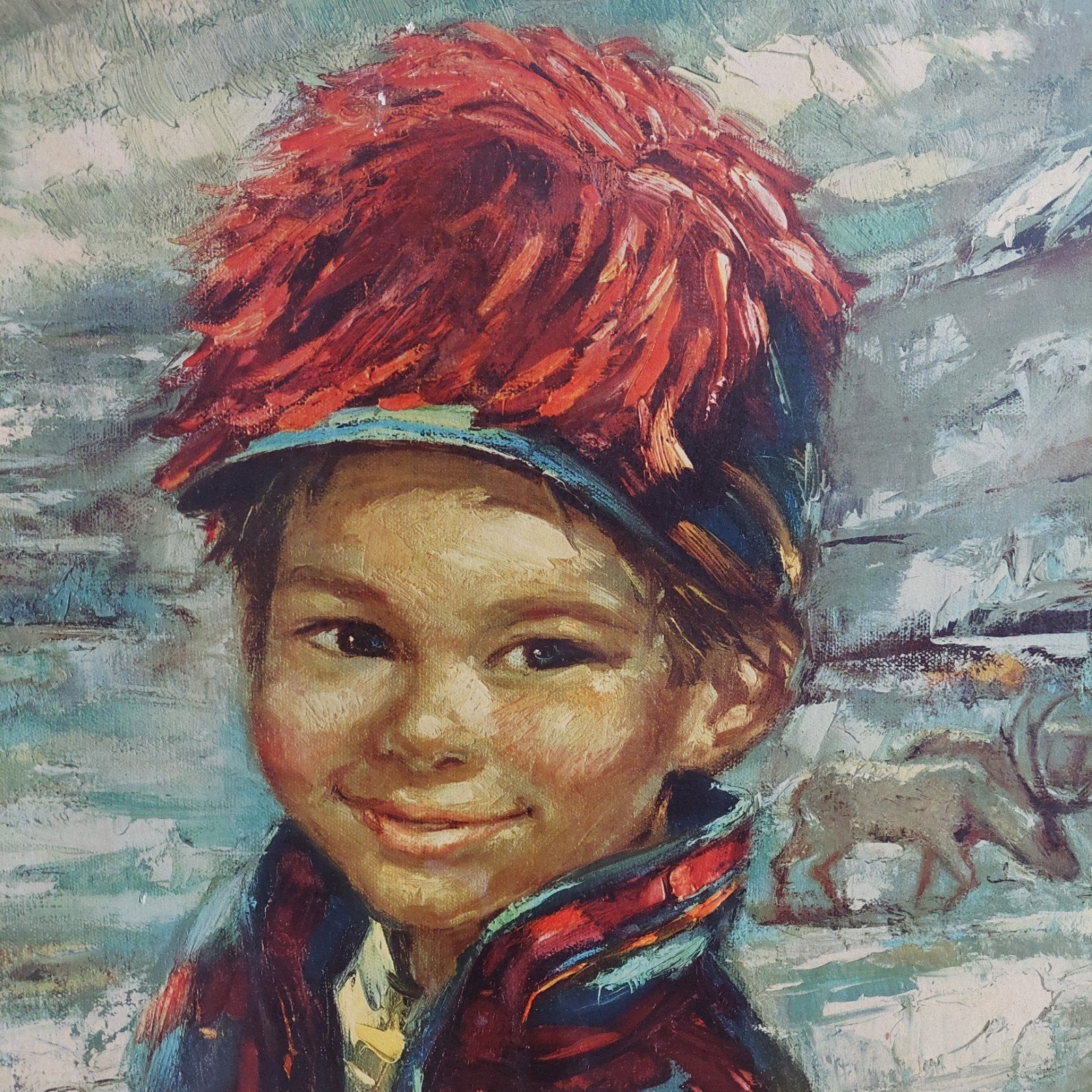 Lucky Vintage prent van F.P. Nicol - Jongen uit Lapland, Verzamelen, Ophalen, Voor 1940, Gebruikt