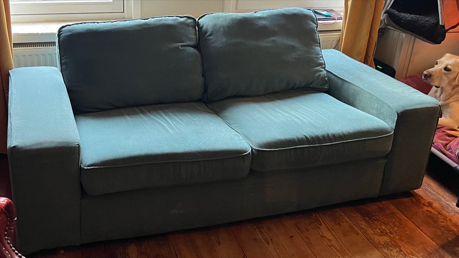 IKEA Kivik 2-zits bank petrol blauw ribstof (gratis), Ophalen, Gebruikt, 150 tot 200 cm, Tweepersoons