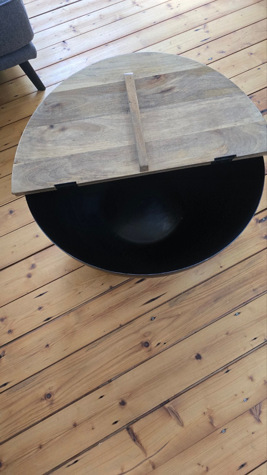 Salontafel rond met opbergruimte, mangohout en metaal, 50 tot 100 cm, Rond, Industrieel, Modern, 50 tot 100 cm